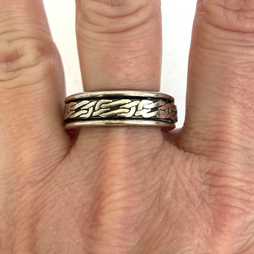 Sterling Silver 925 Chunky Sailors Knot Unisex 8MM Spinner Band Ring Sz 11.5